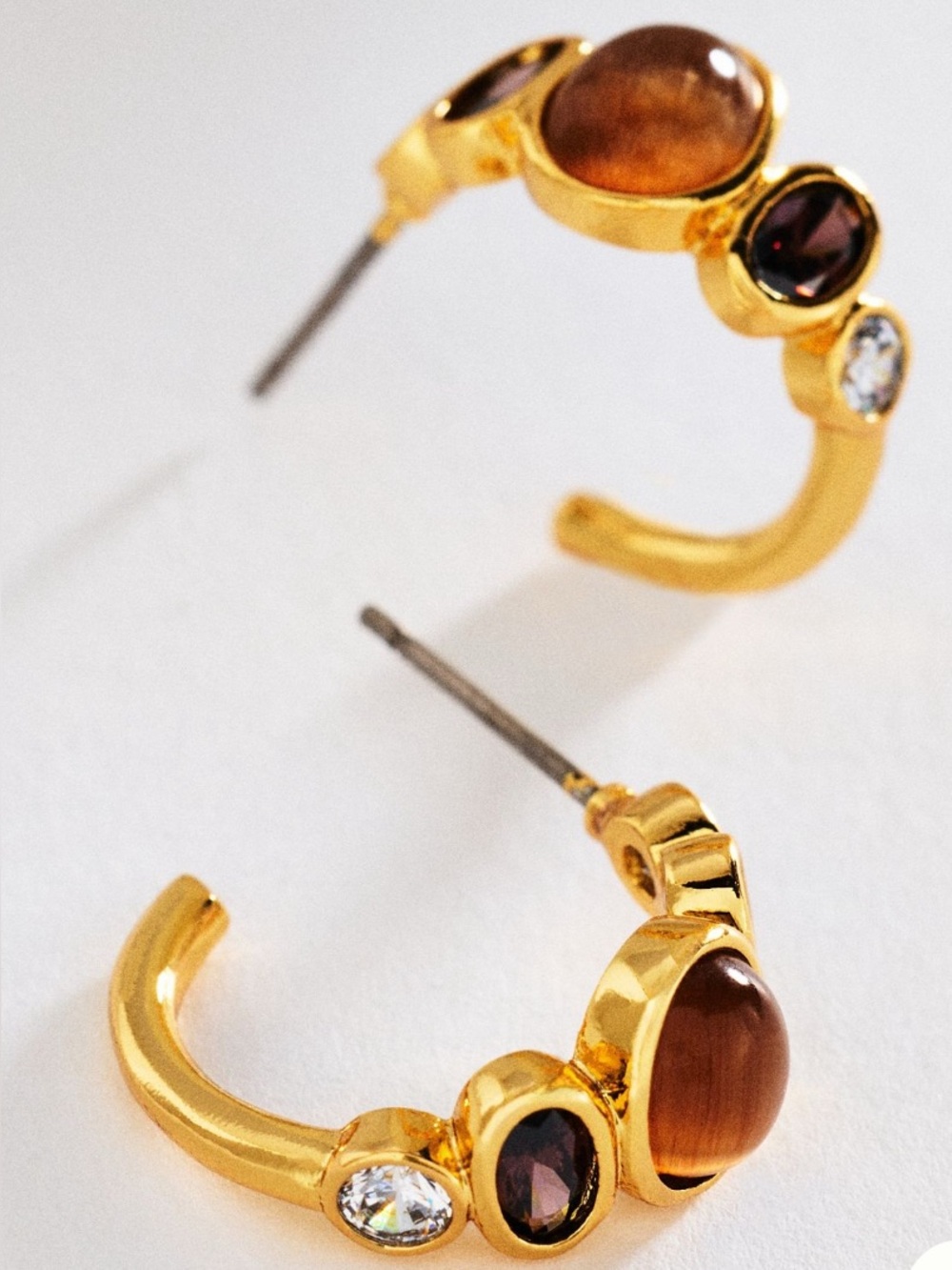 NWT Anthropologie Stone Hoop Earrings Brown